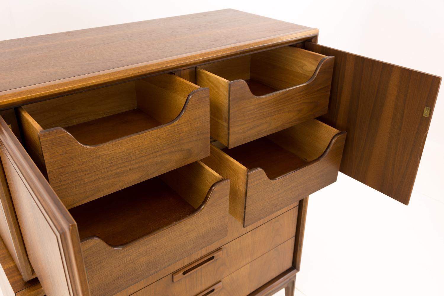 United Furniture Mid Century Walnut Highboy Dresser For Sale 5