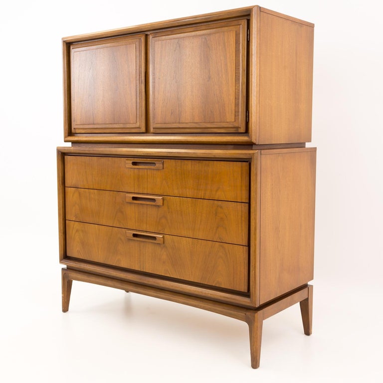 United Furniture Mid Century Walnut Highboy Dresser For Sale at 1stDibs