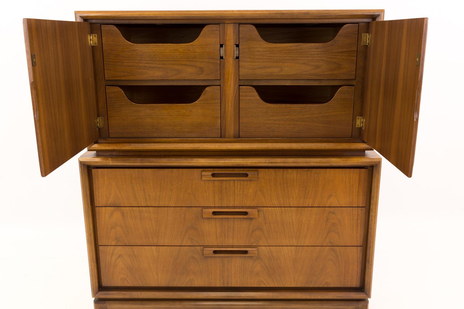 United Furniture Mid Century Walnut Highboy Dresser For Sale 1