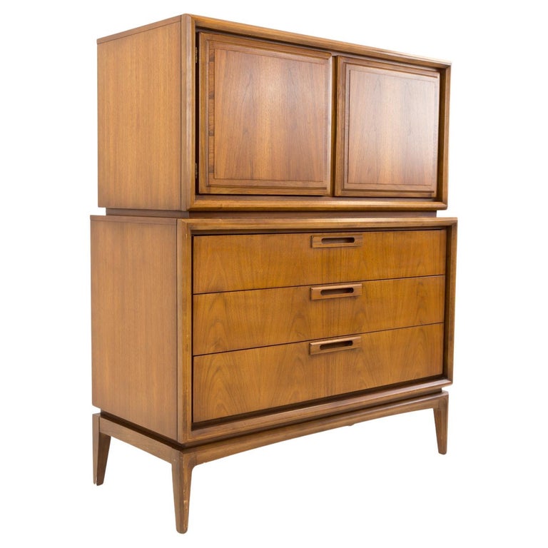 United Furniture Mid Century Walnut Highboy Dresser For Sale at 1stDibs
