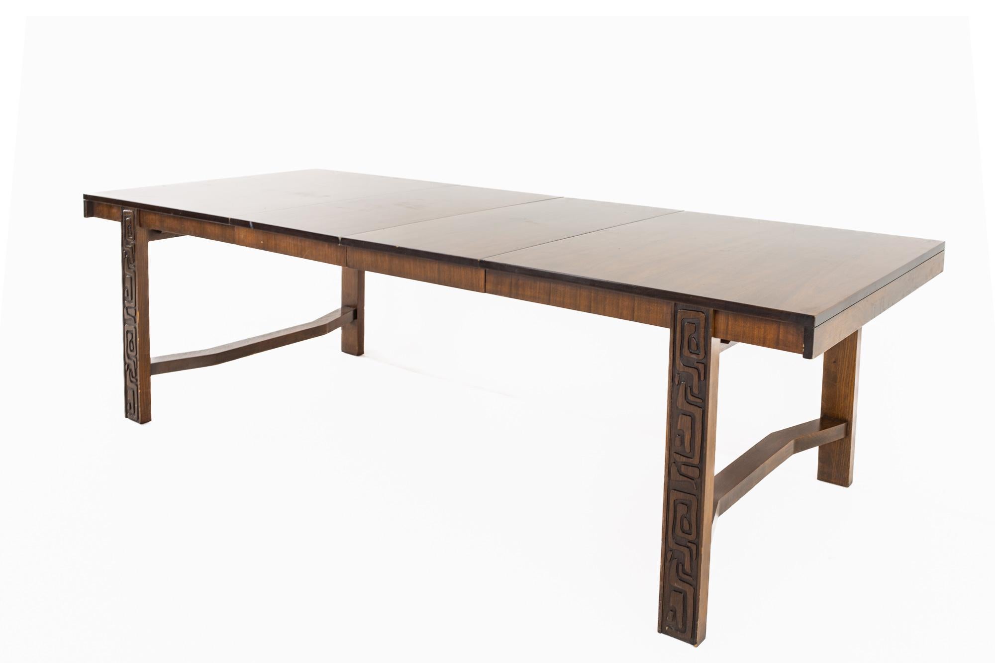 United Furniture Mid Century Walnut Tiki Brutalist Dining Table 7