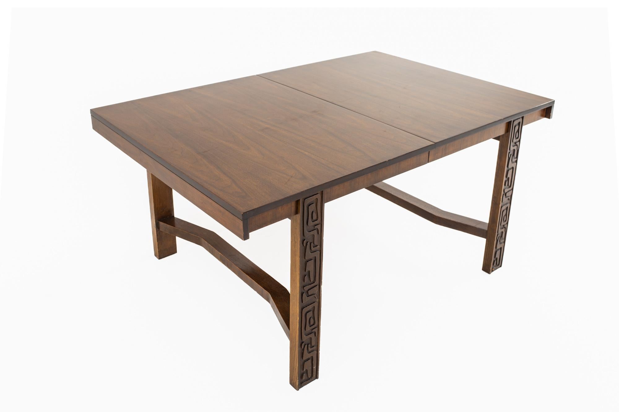 American United Furniture Mid Century Walnut Tiki Brutalist Dining Table
