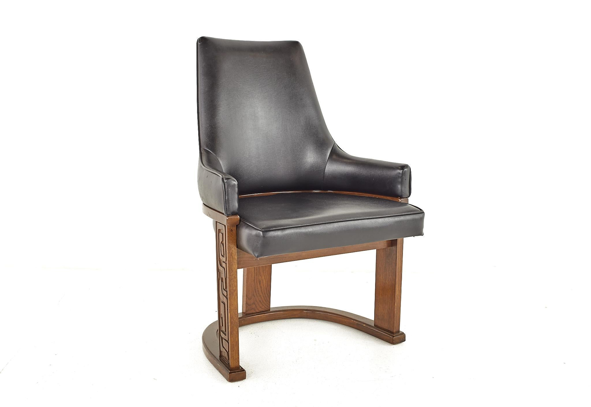American United Furniture Mid Century Walnut Tiki Dining Chairs, Set of 6