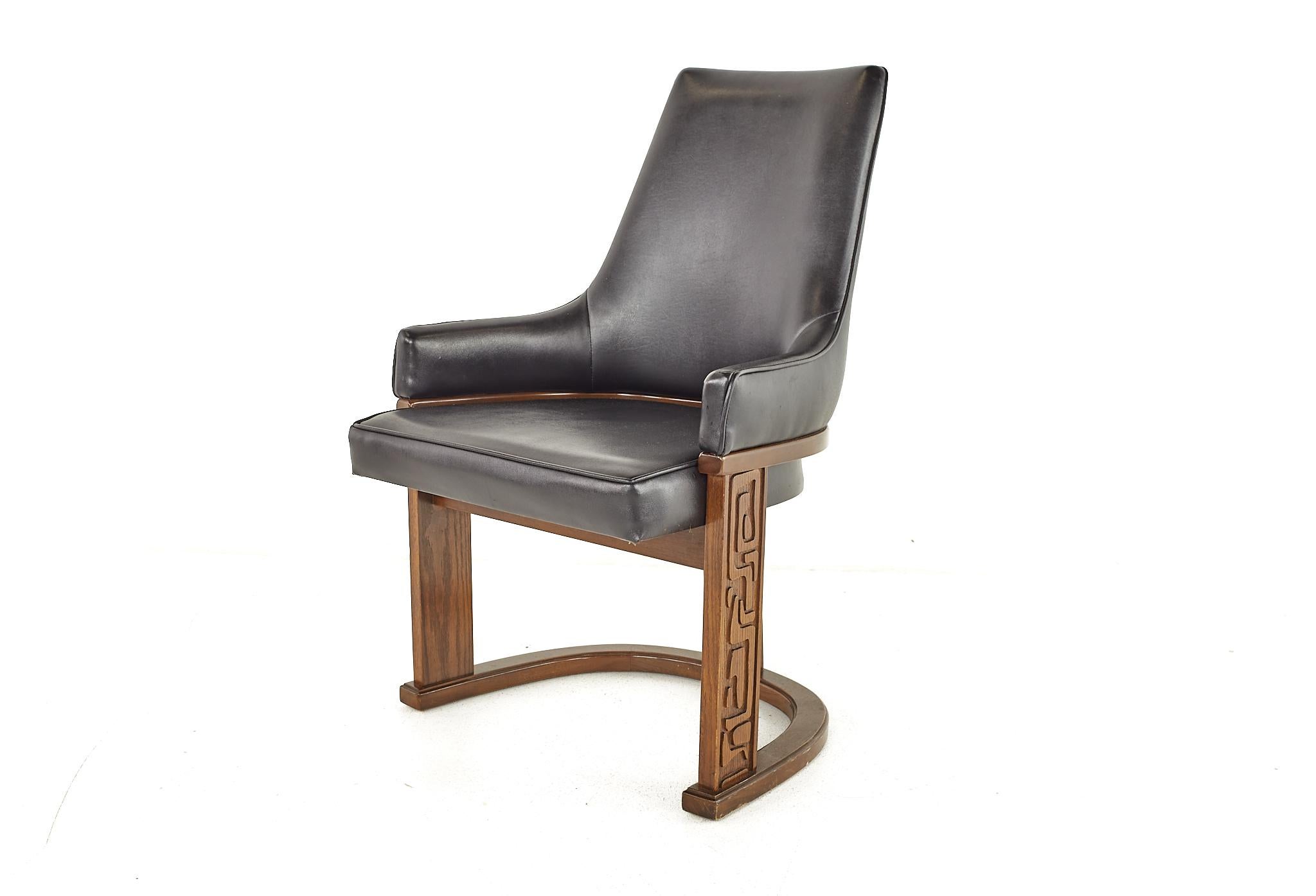 Late 20th Century United Furniture Mid Century Walnut Tiki Dining Chairs, Set of 6