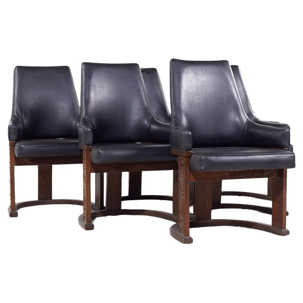 United Furniture Mid Century Walnut Tiki Dining Chairs - Set of 6 For Sale