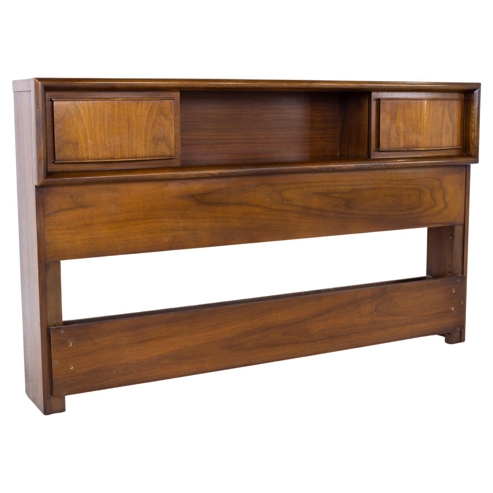 United Mid Century Diamond Walnut Full Storage Headboard