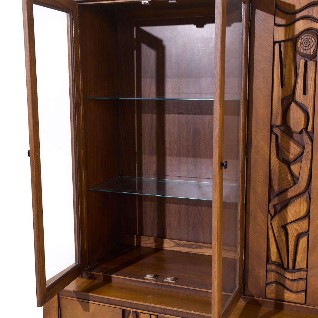 Mid-Century Modern United Mid Century Tiki Walnut Credenza and Hutch For Sale