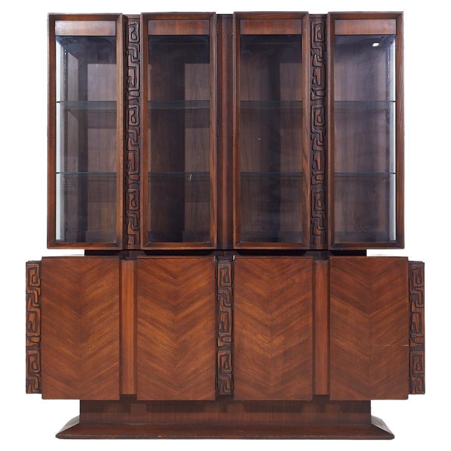 United Mid Century Tiki Walnut Credenza Buffet and Hutch