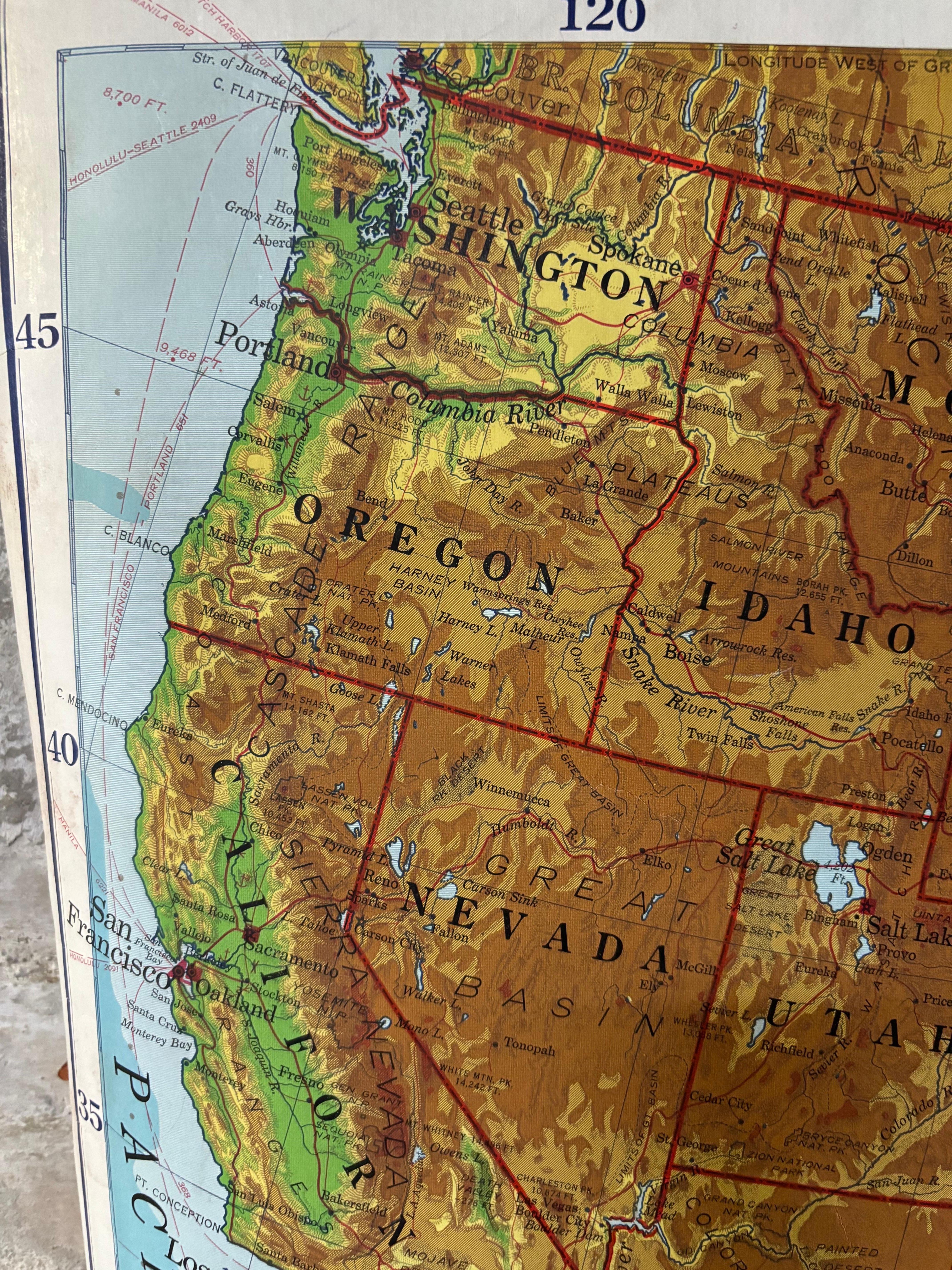American United States 50’s Roll Up Map For Sale