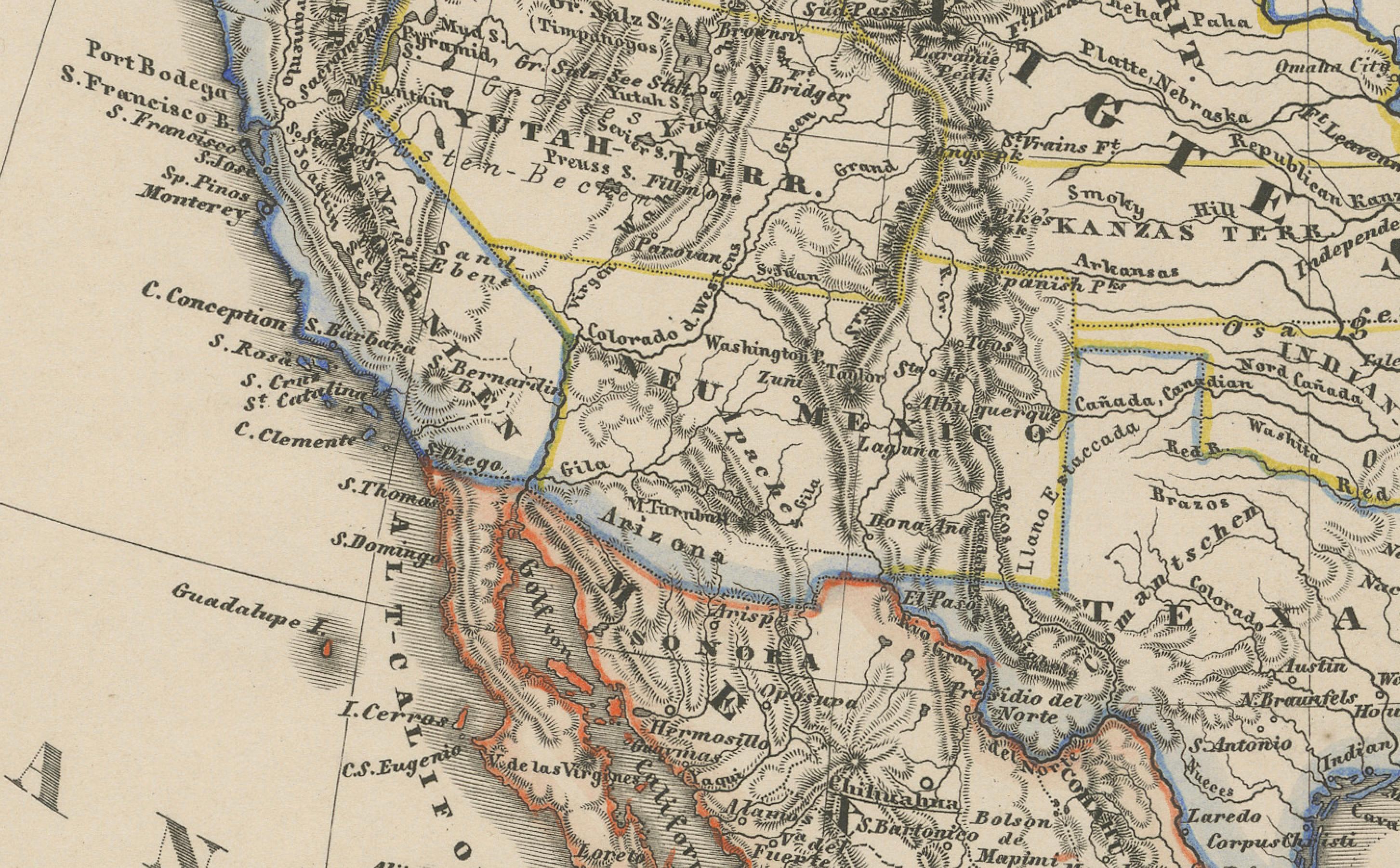 XIX secolo Stati Uniti, Canada e Messico - Mappa dell'America del Nord 1857 in vendita