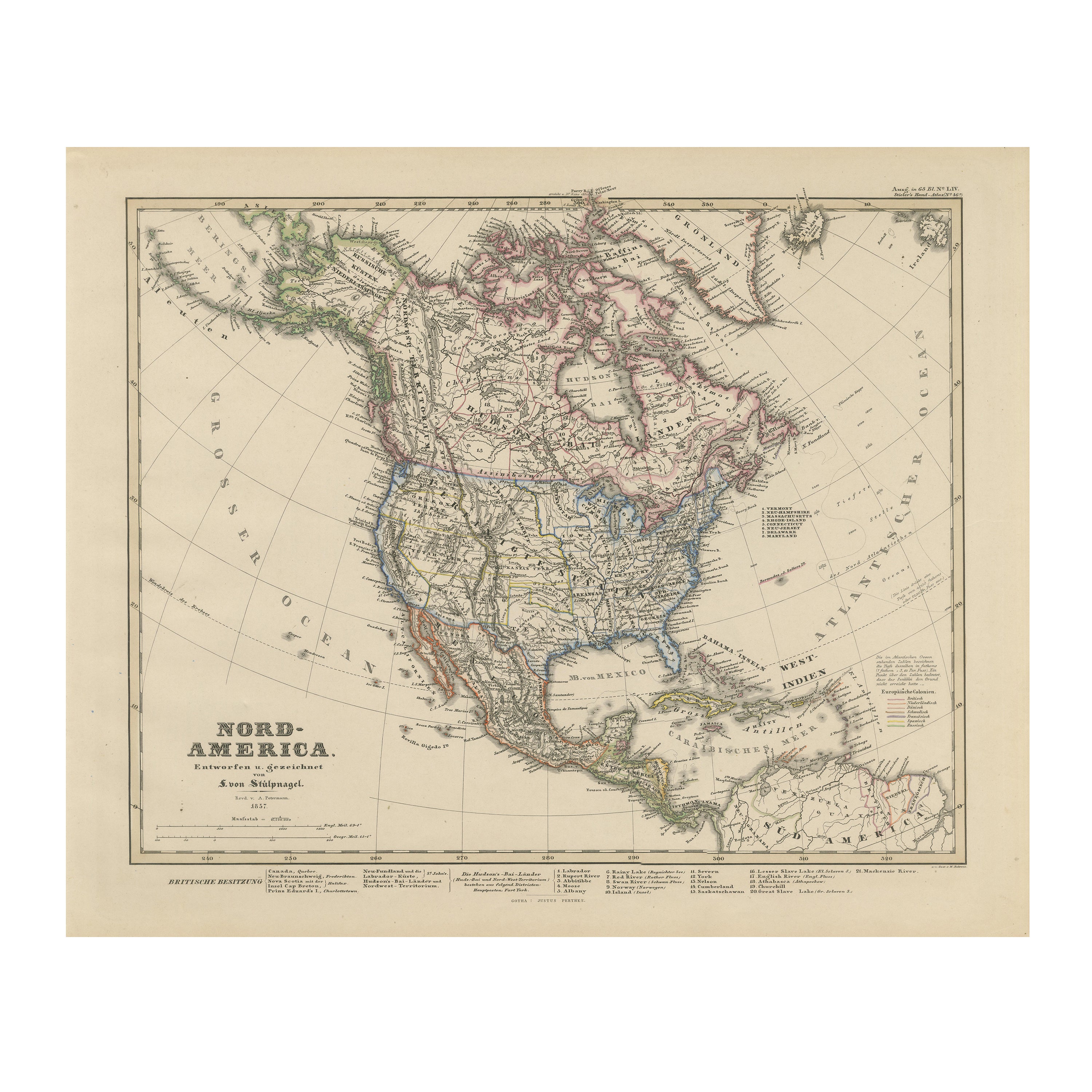 United States, Canada & Mexico – 1857 North America Map