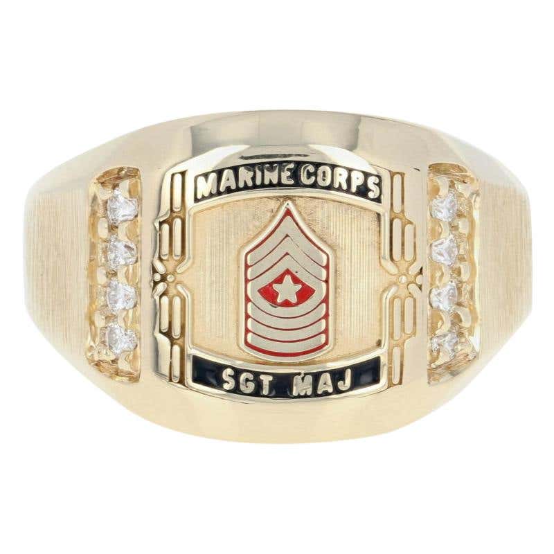 Military Insignia Rings United States Marines Sergeant Major Ring, 10k Gold Military Diamonds ...