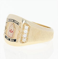 United States Marines Sergeant Major Ring, 10k Gold Military Diamonds .28 Carat