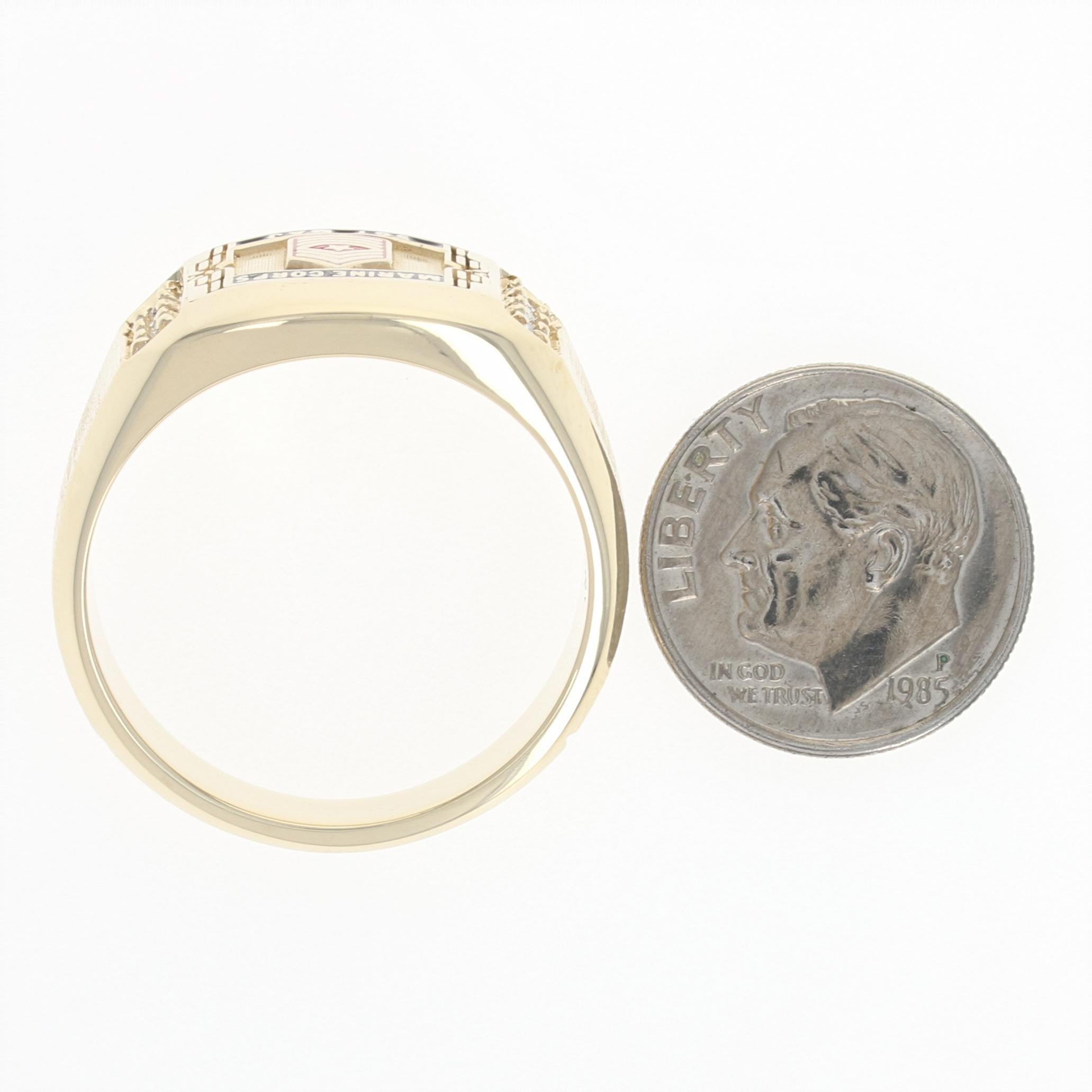 Round Cut United States Marines Sergeant Major Ring, 10k Gold Military Diamonds .28 Carat