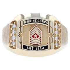 United States Marines Sergeant Major Ring, 10k Gold Military Diamonds .28ctw