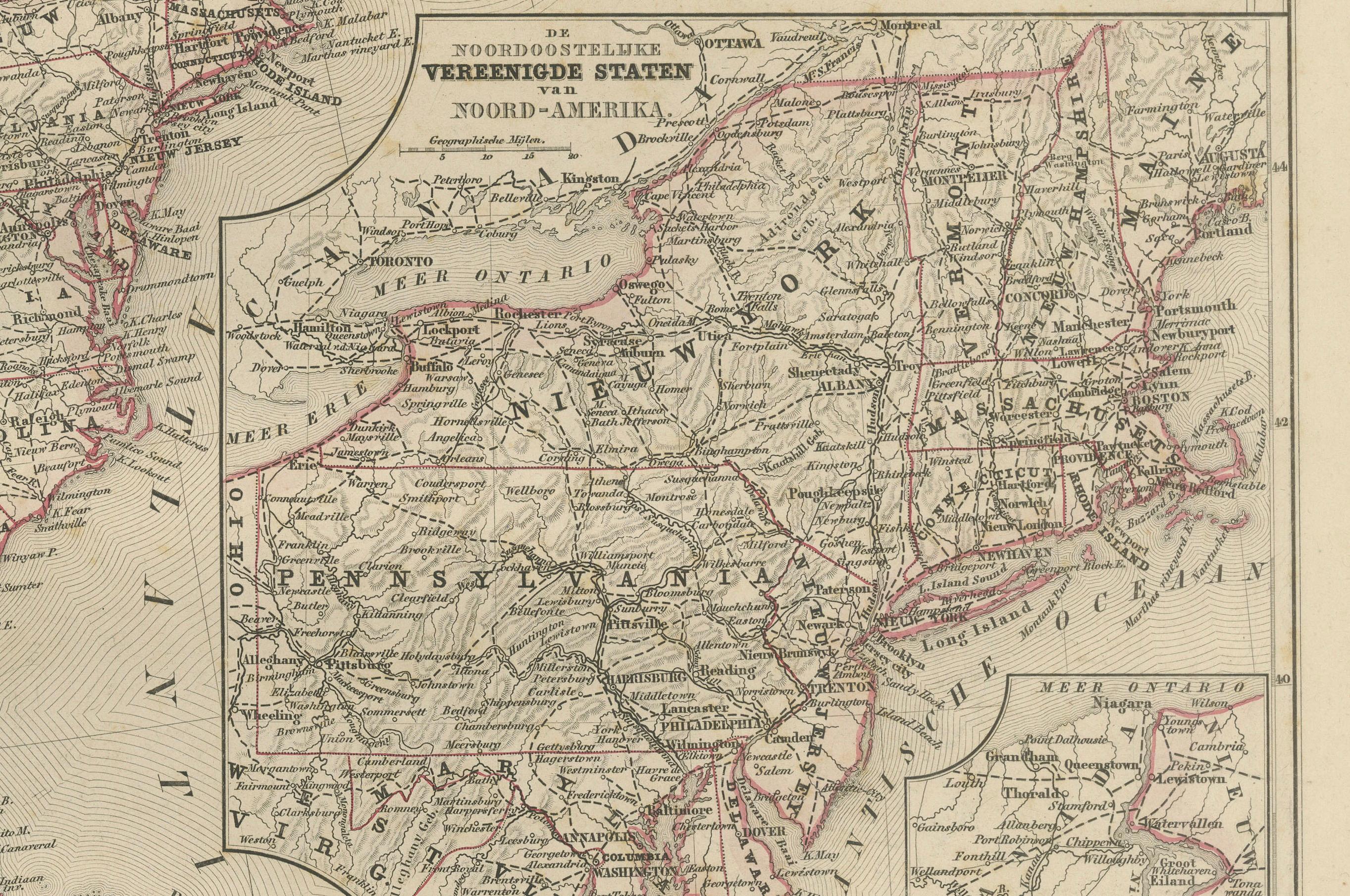 Olandese Mappa degli Stati Uniti, Messico e Indie occidentali - Nieuwe Hand-Atlas, 1876 in vendita