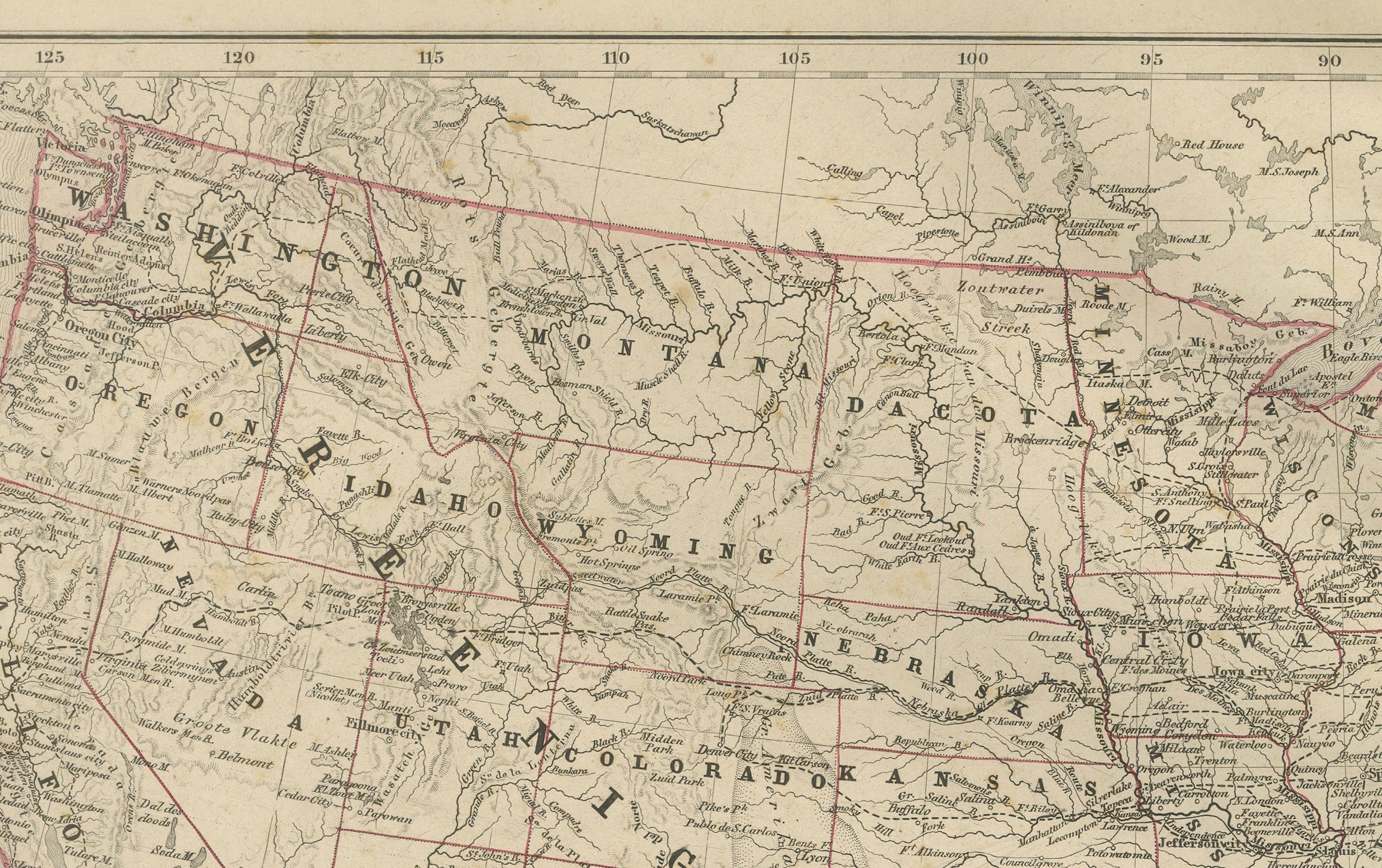 Fine XIX secolo Mappa degli Stati Uniti, Messico e Indie occidentali - Nieuwe Hand-Atlas, 1876 in vendita