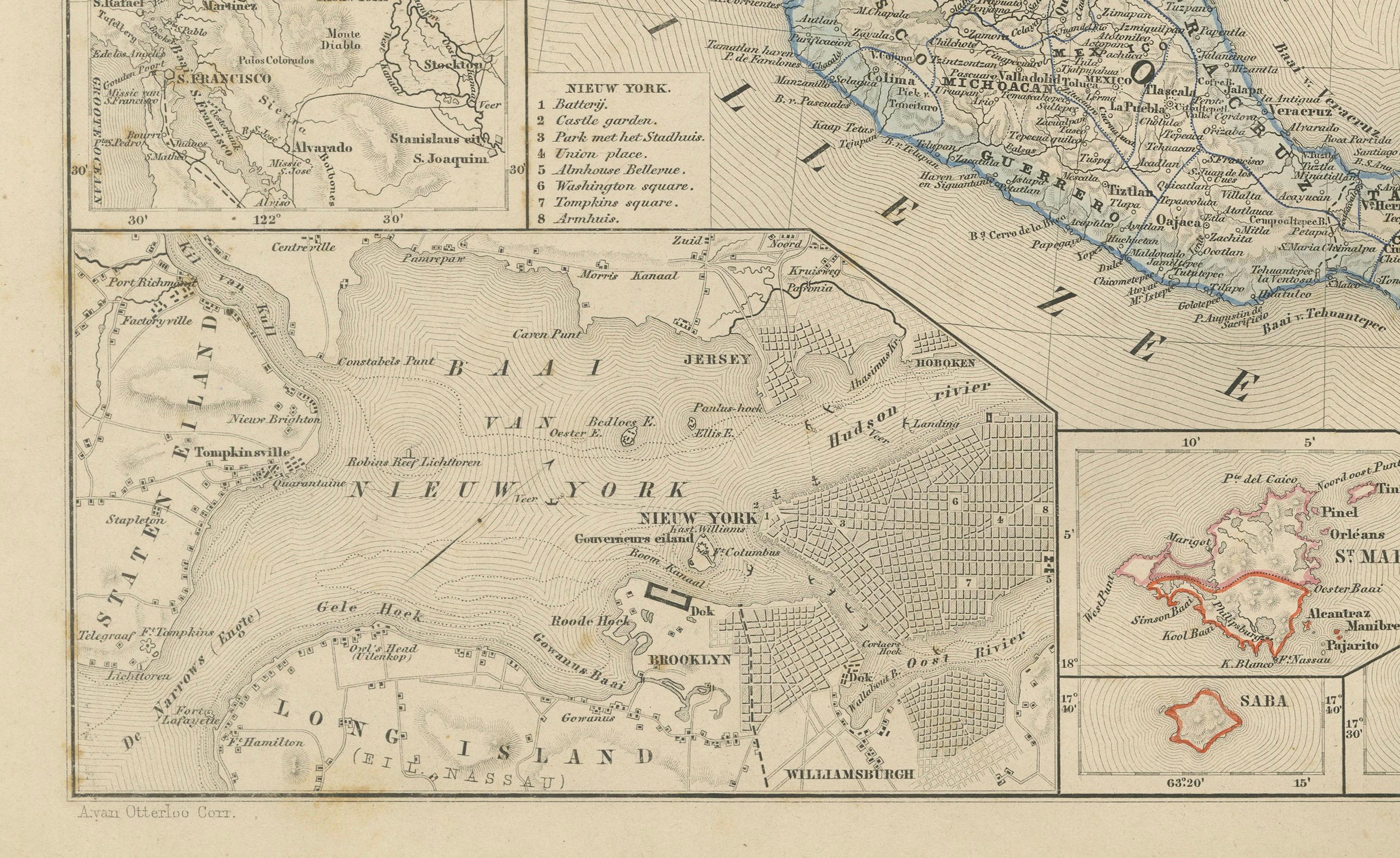 Mappa degli Stati Uniti, Messico e Indie occidentali - Nieuwe Hand-Atlas, 1876 in vendita 2