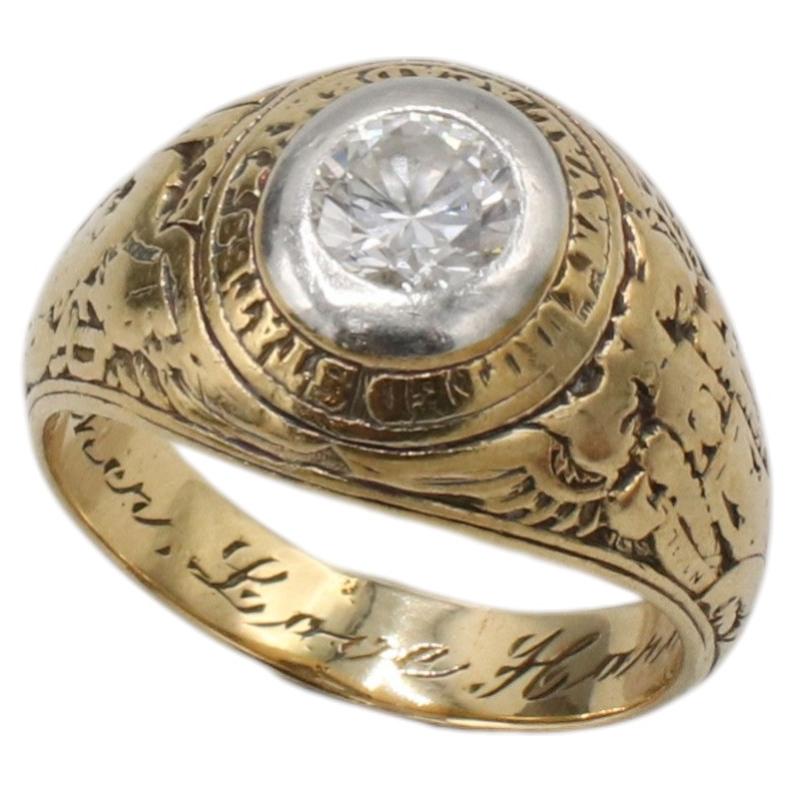 United States Naval Academy 14 Karat Yellow Gold & Natural Diamond Ring 1945