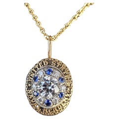 United States Naval Academy Pendentif saphir diamant 14k Gold Platinum Necklace
