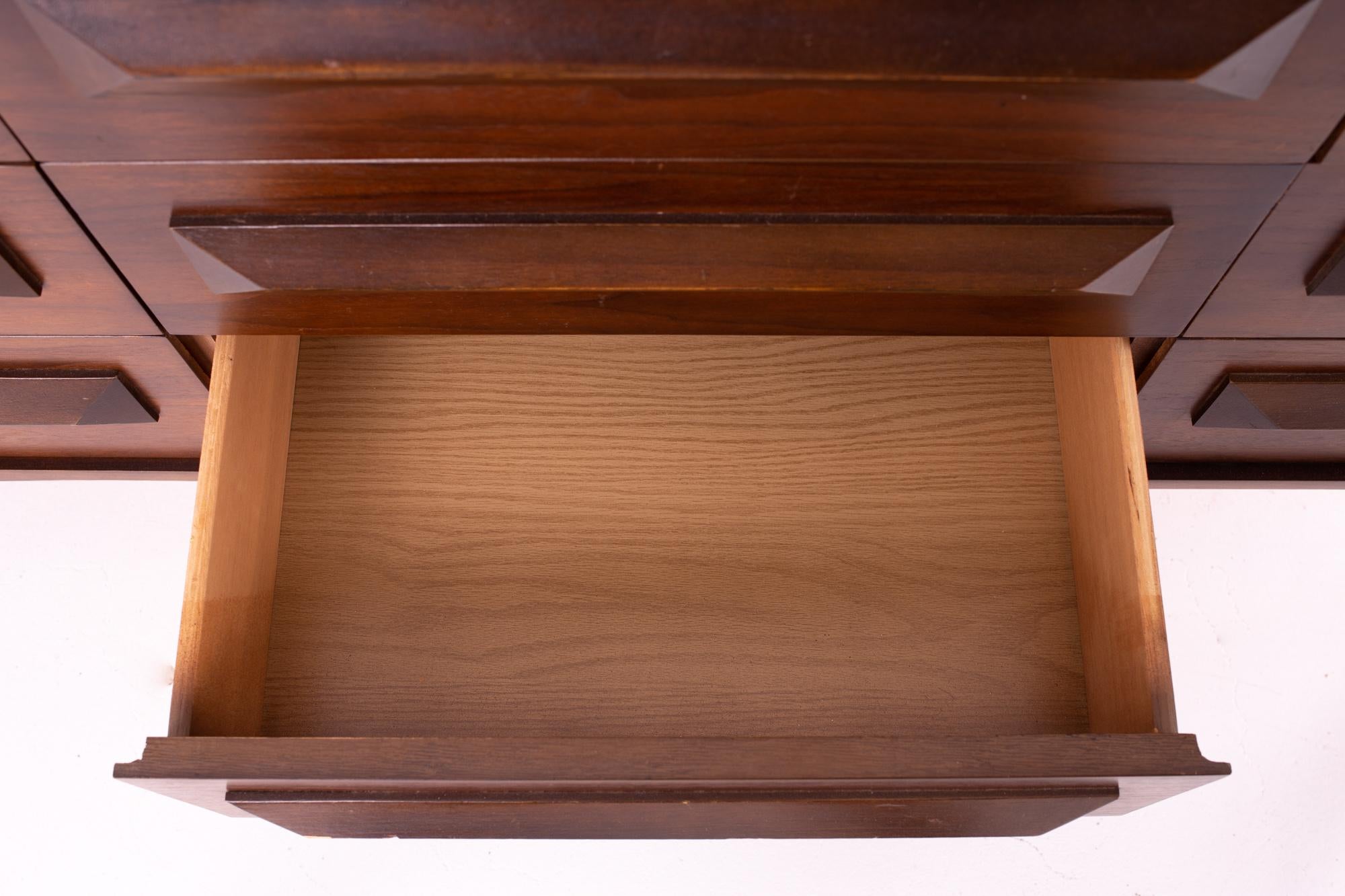 American United Style Midcentury Walnut 9-Drawer Lowboy Dresser