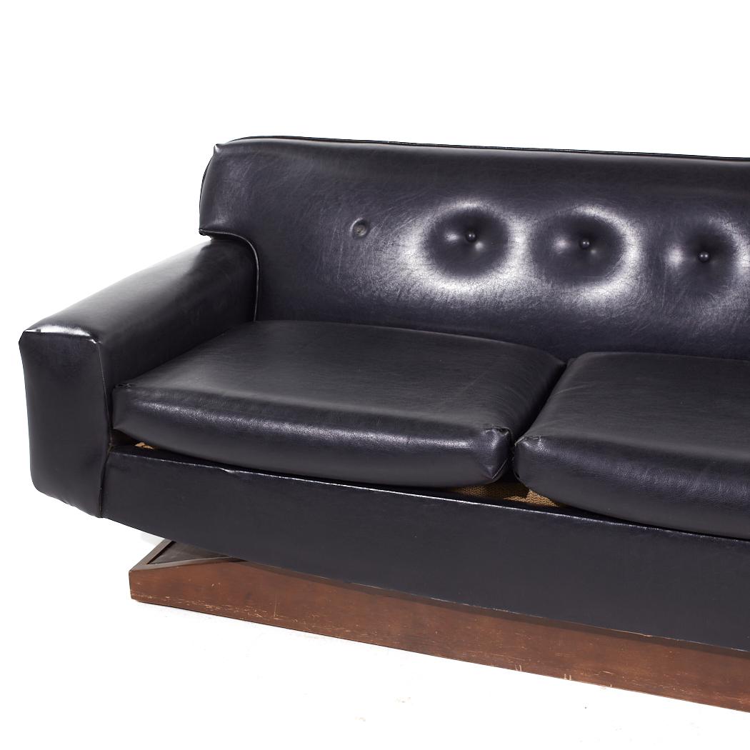 Upholstery United Style Mid Century Walnut Pedestal Base Sofa For Sale