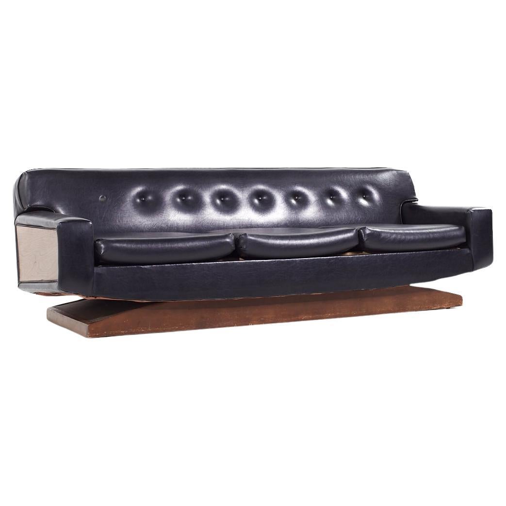United Style Mid Century Walnut Pedestal Base Sofa For Sale