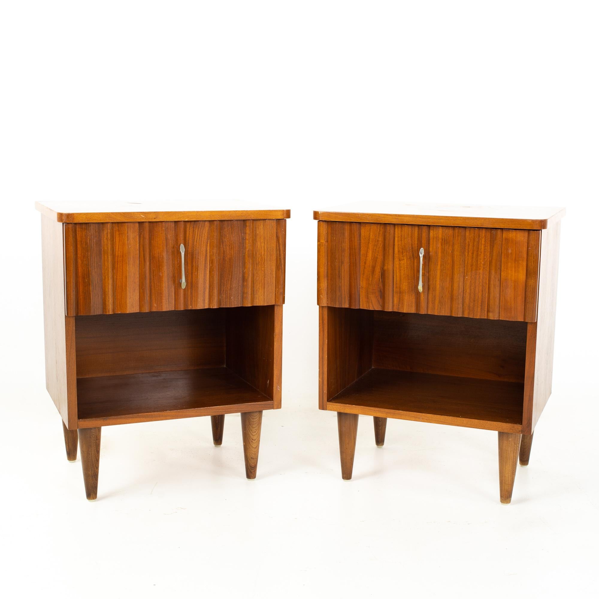 Mid-Century Modern United Style Young Manufacturing Mid Century Walnut and Brass Nightstands, Pair