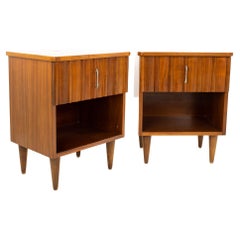 Used United Style Young Manufacturing Mid Century Walnut and Brass Nightstands, Pair
