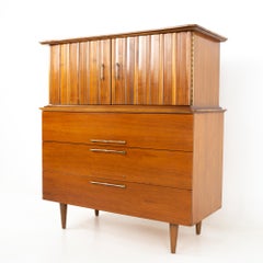United Style Young MCM Walnut Brass Gentleman's Chest Highboy Dresser