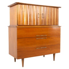 United Style Young MCM Walnut Brass Gentleman's Chest Highboy Dresser