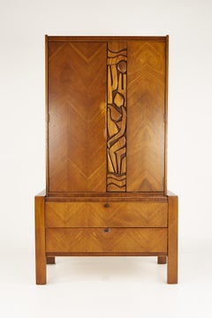 United Tiki Brutalist Mid Century Walnut Armoire Gentlemans Chest
