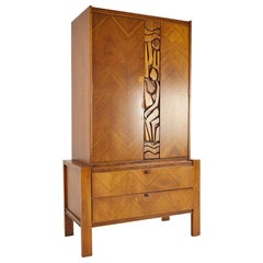 United Tiki Brutalist Mid Century Walnut Armoire Gentlemans Chest
