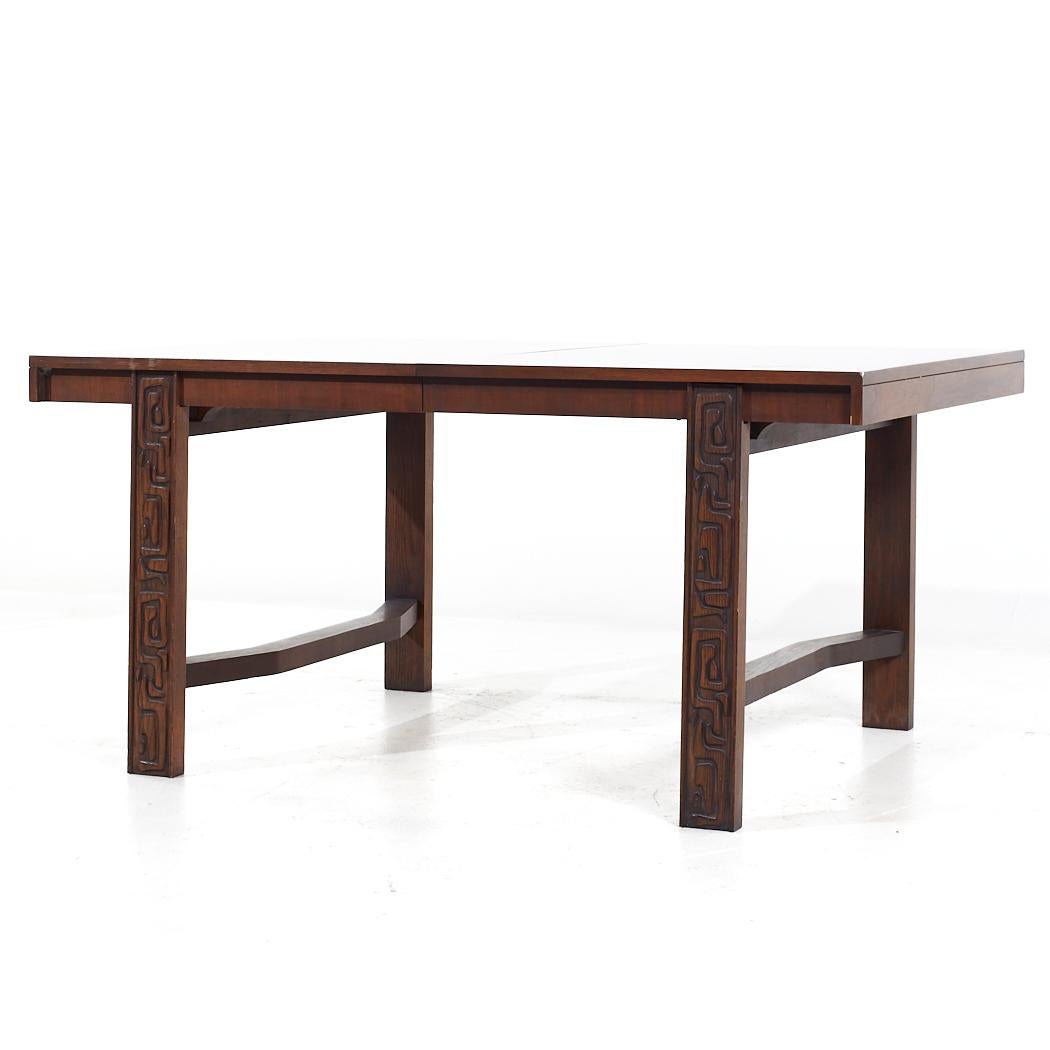 Mid-Century Modern United Tiki Brutalist Mid Century Walnut Expanding Dining Table with 2 Leaves For Sale