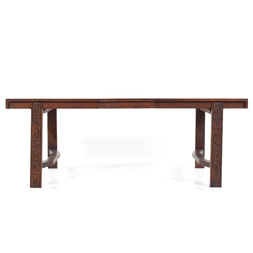 United Tiki Brutalist Mid Century Walnut Expanding Dining Table with 2 Leaves For Sale 1