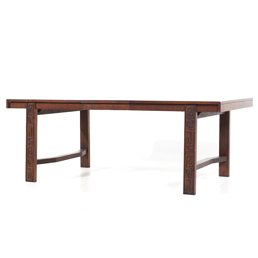 United Tiki Brutalist Mid Century Walnut Expanding Dining Table with 2 Leaves For Sale 2