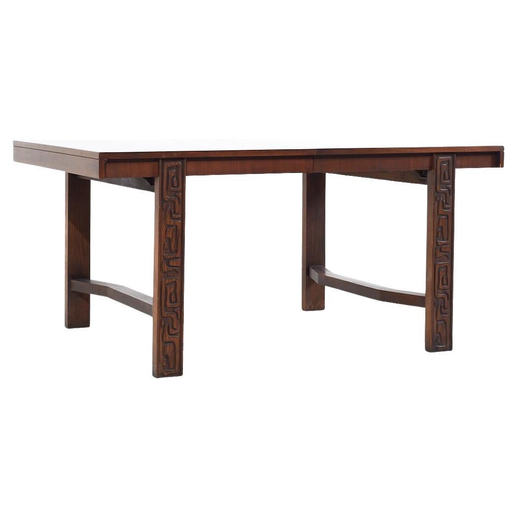 United Tiki Brutalist Mid Century Walnut Expanding Dining Table with 2 Leaves For Sale