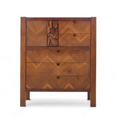 United Tiki Brutalist Mid Century Walnut Gentleman’s Chest Highboy Dresser