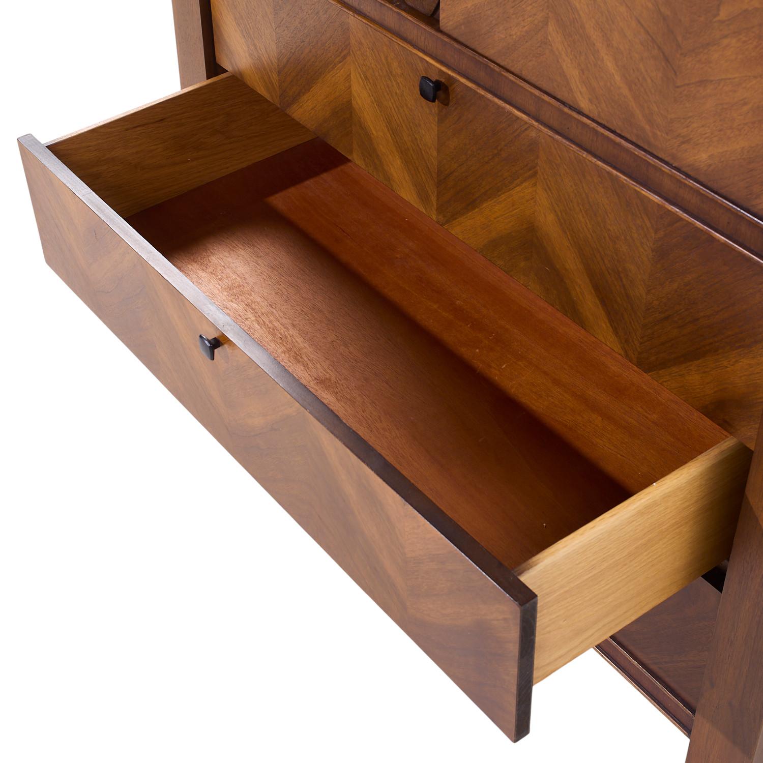 United Tiki Brutalist Mid Century Walnut Gentleman’s Chest Highboy Dresser For Sale 2