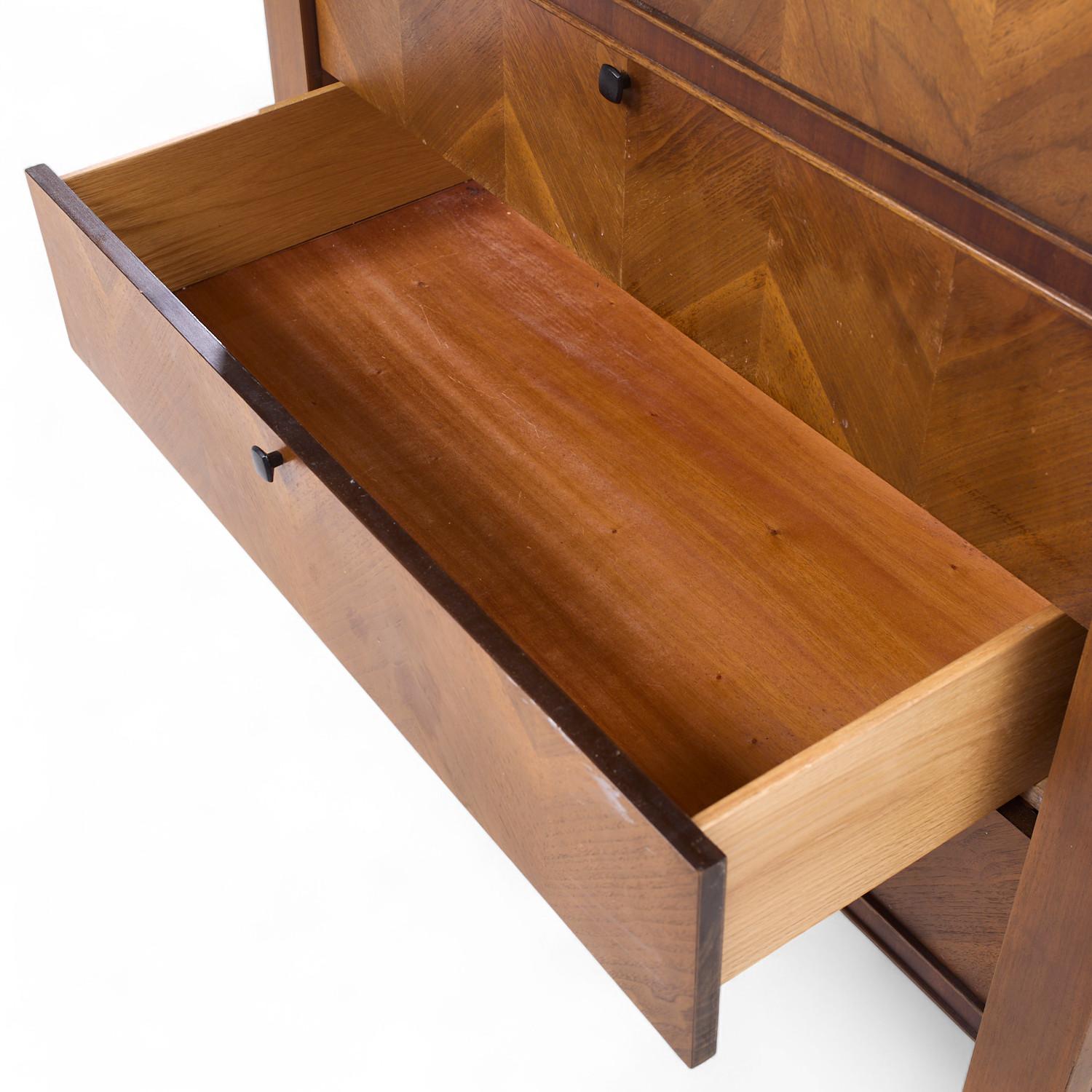 United Tiki Brutalist Mid Century Walnut Gentleman’s Chest Highboy Dresser For Sale 2
