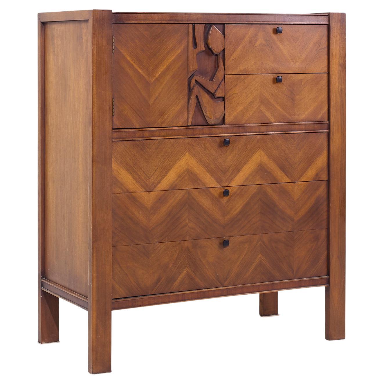 United Tiki Brutalist Mid Century Walnut Gentleman’s Chest Highboy Dresser