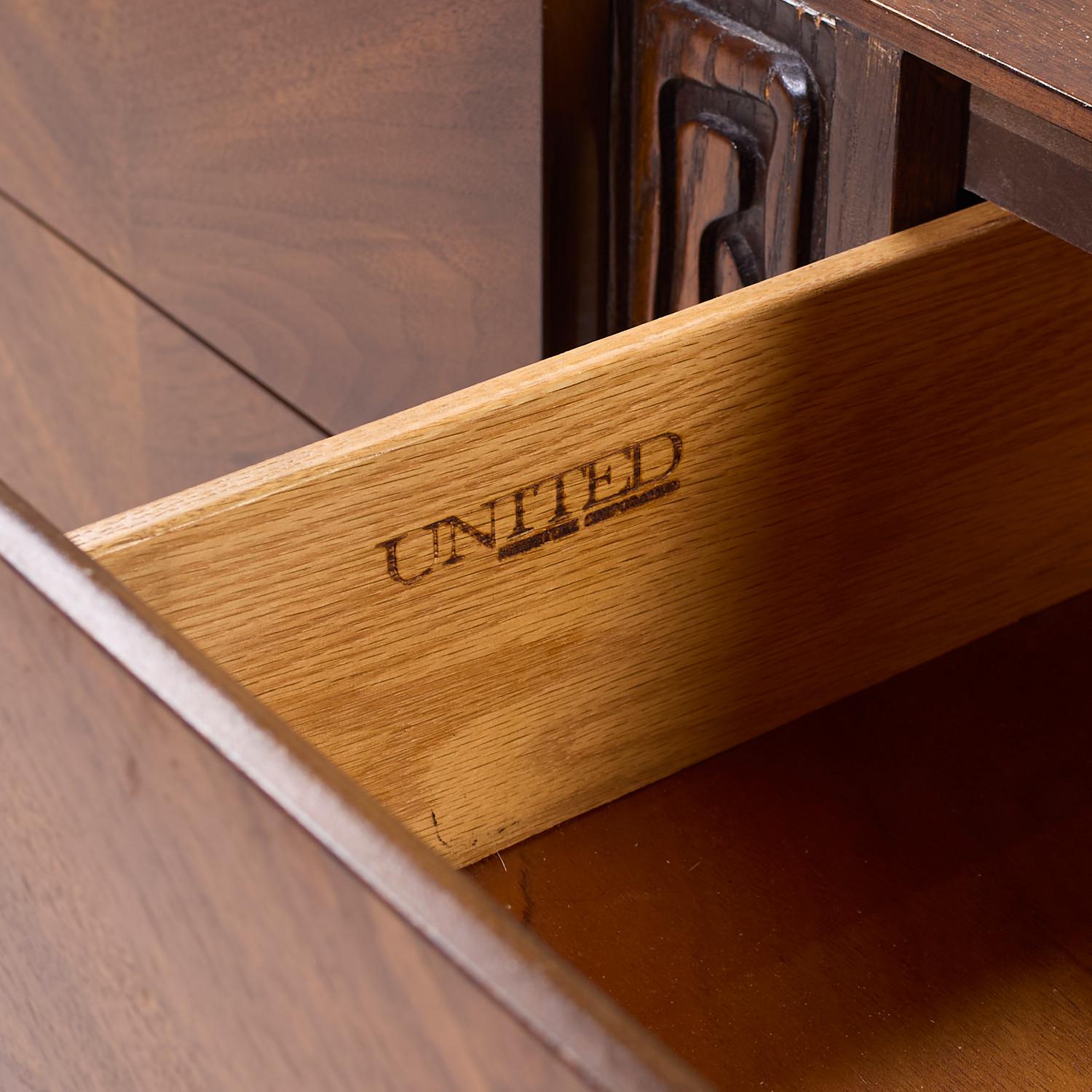 United Tiki Brutalist Mid Century Walnut Lowboy Dresser For Sale 4