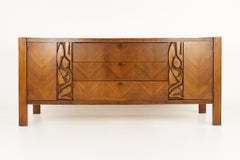 United Tiki Brutalist Mid Century Walnut Lowboy Dresser