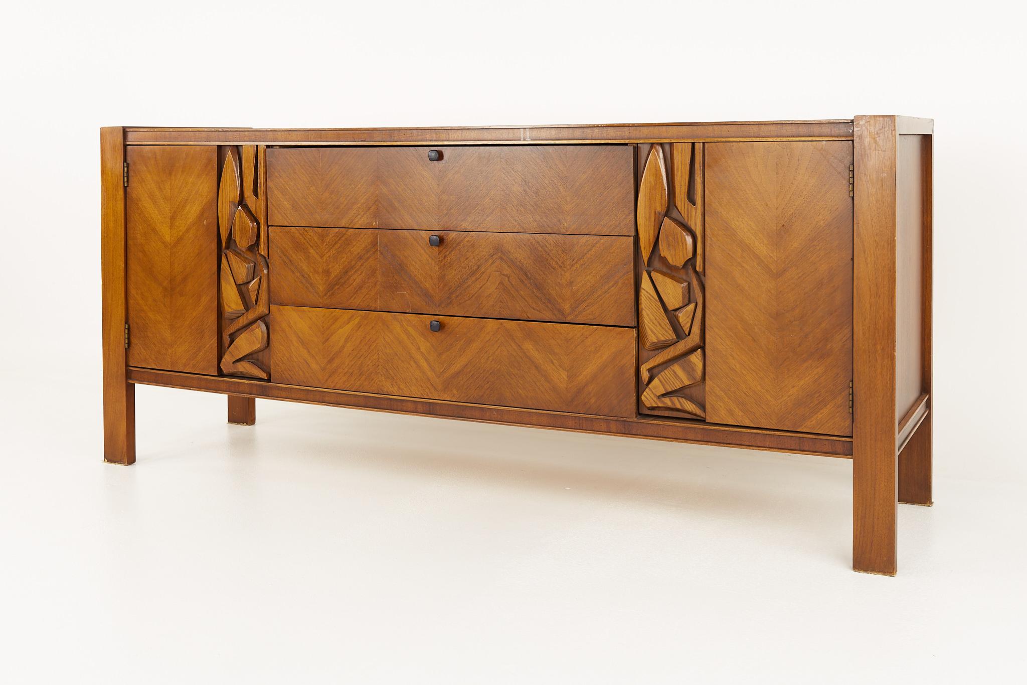 Mid-Century Modern United Tiki Brutalist Mid Century Walnut Lowboy Dresser