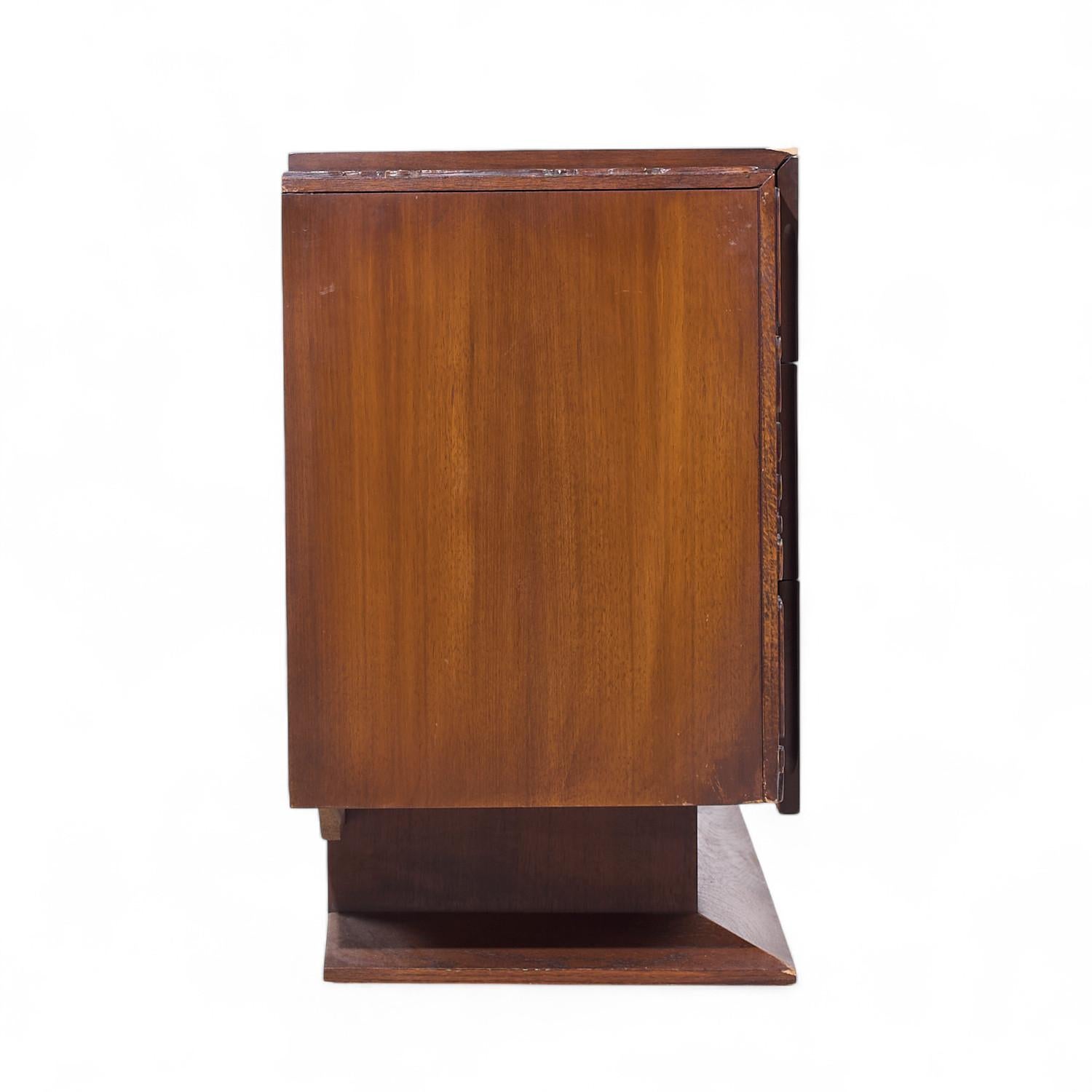 American United Tiki Brutalist Mid Century Walnut Lowboy Dresser For Sale