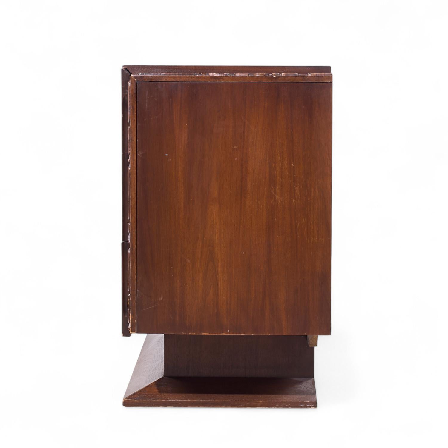 United Tiki Brutalist Mid Century Walnut Lowboy Dresser In Good Condition For Sale In Countryside, IL