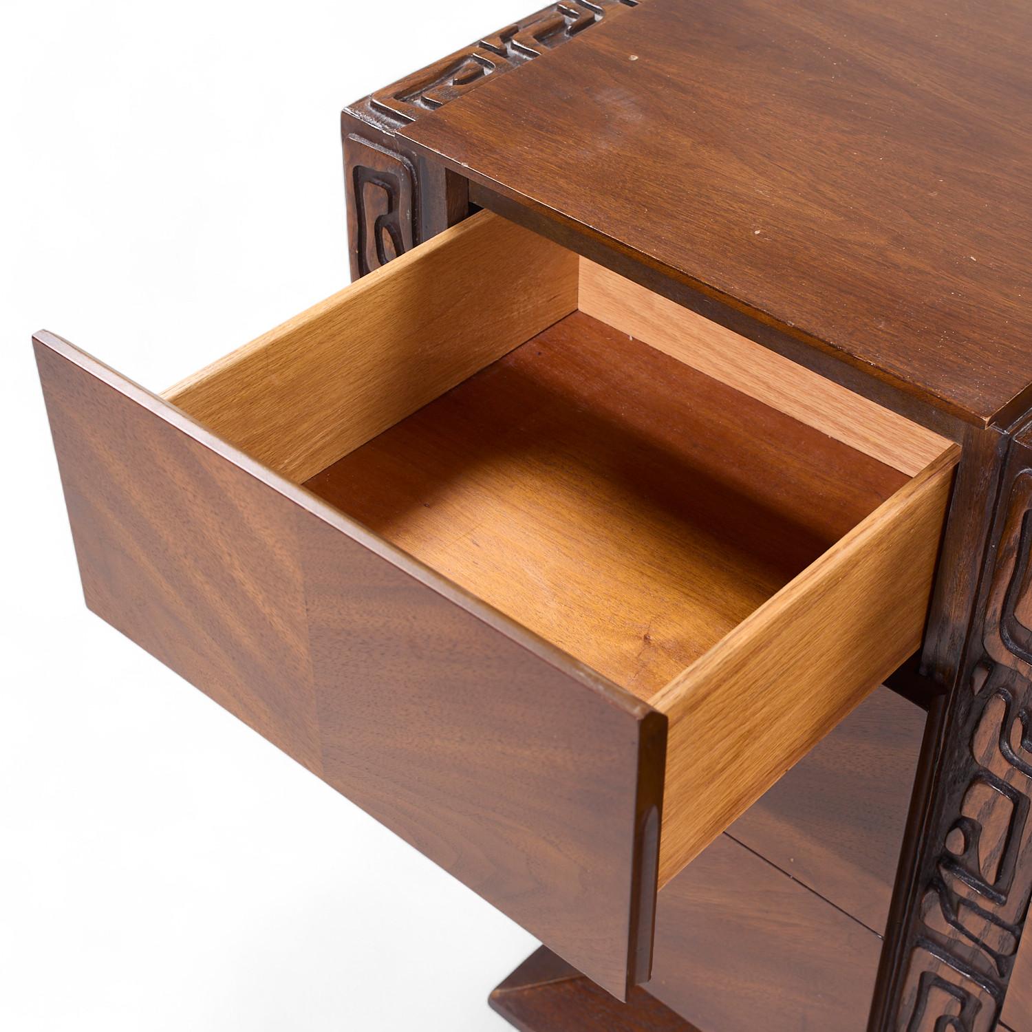 20th Century United Tiki Brutalist Mid Century Walnut Lowboy Dresser For Sale