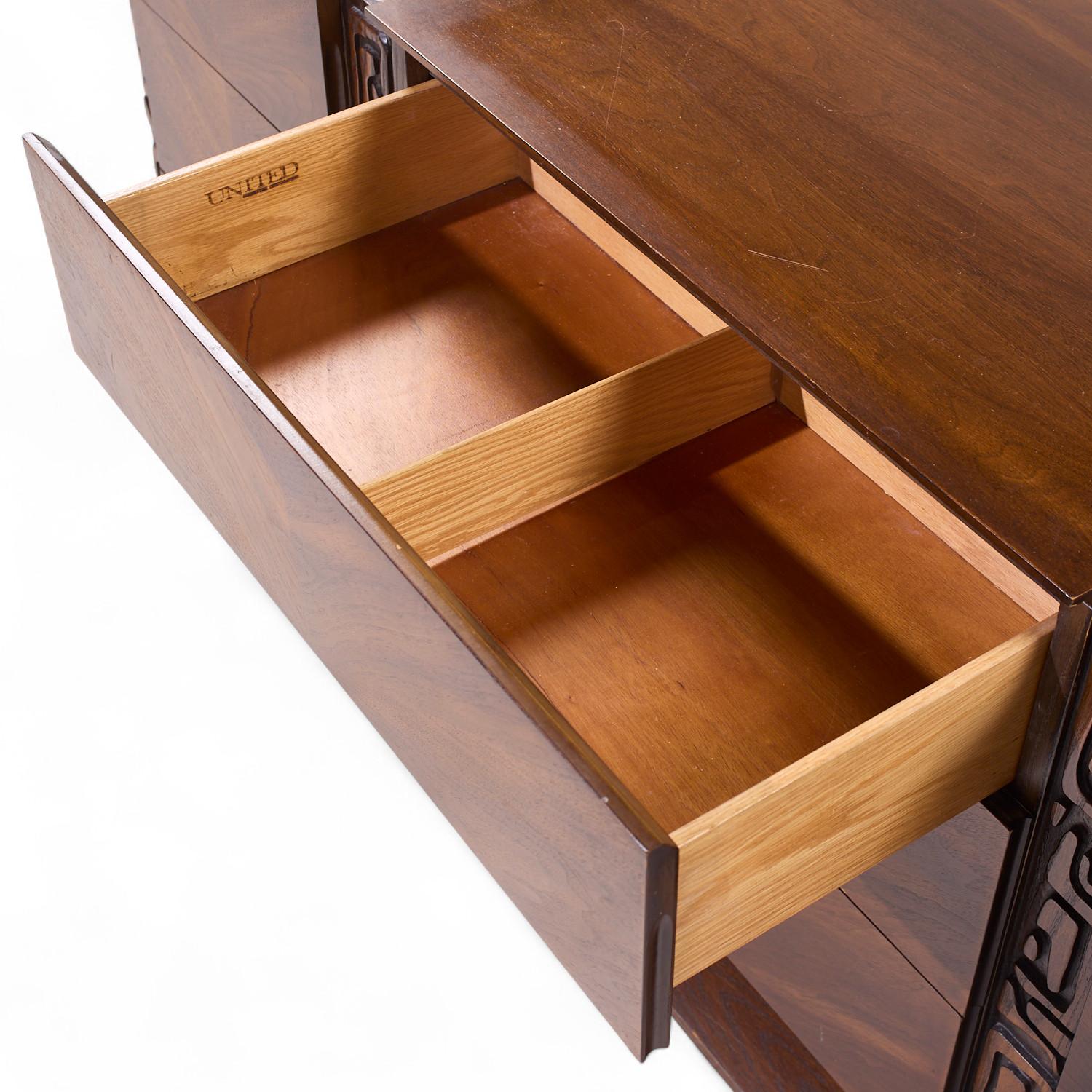 United Tiki Brutalist Mid Century Walnut Lowboy Dresser For Sale 1