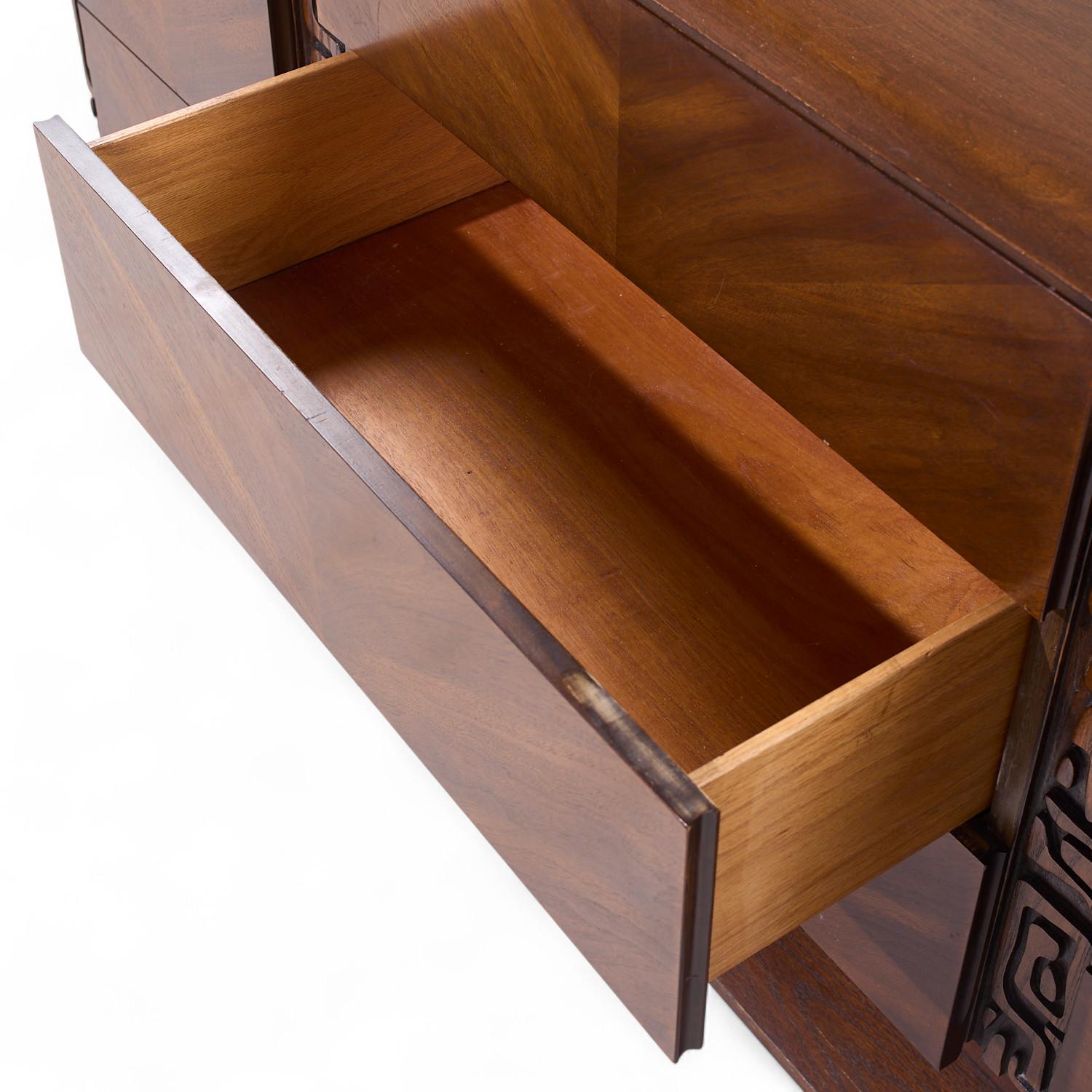 United Tiki Brutalist Mid Century Walnut Lowboy Dresser For Sale 2