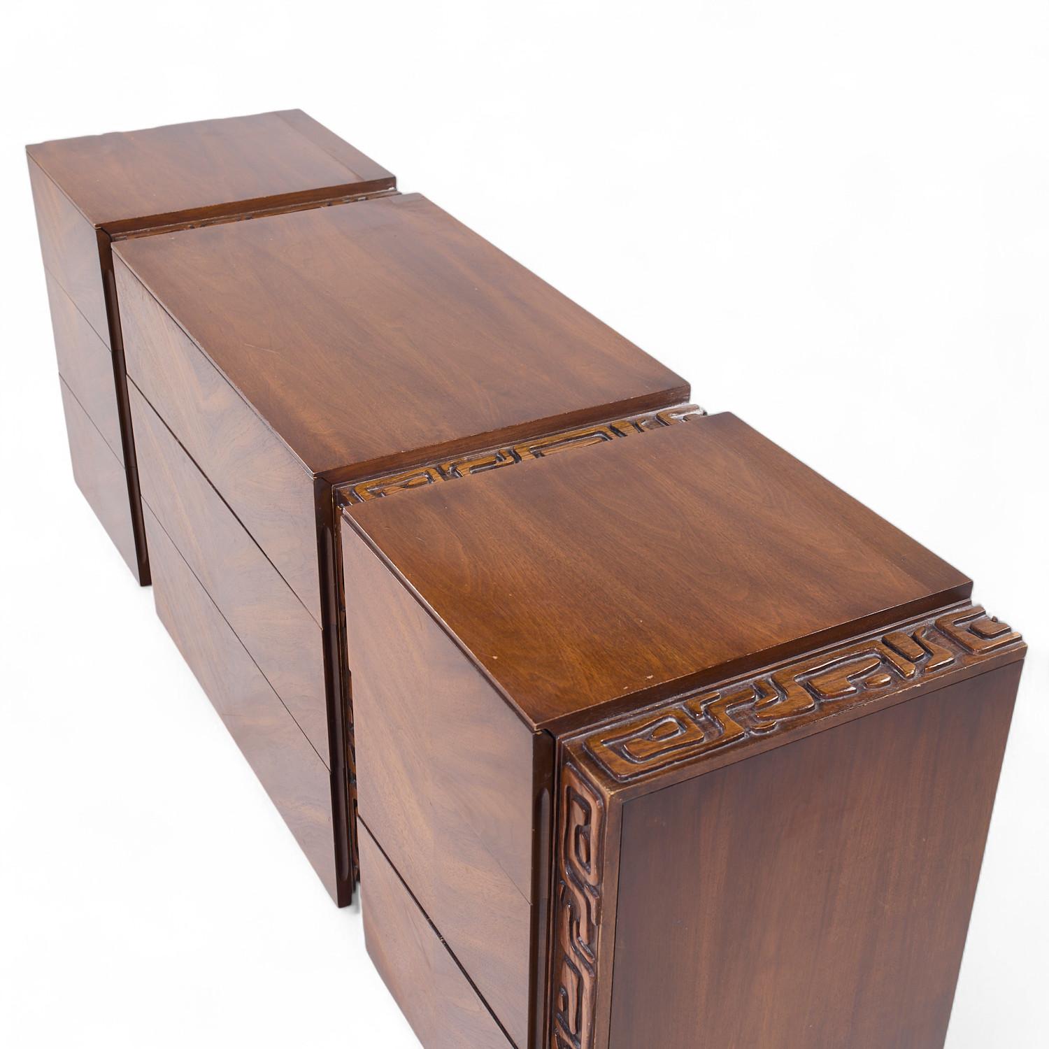 United Tiki Brutalist Mid Century Walnut Lowboy Dresser For Sale 3